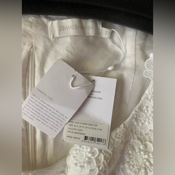 SOLD NWT Authentic ZIMMERMANN Raie Floral Lace Short-Sleeve Crop Top size AU 3 - Picture 5 of 7